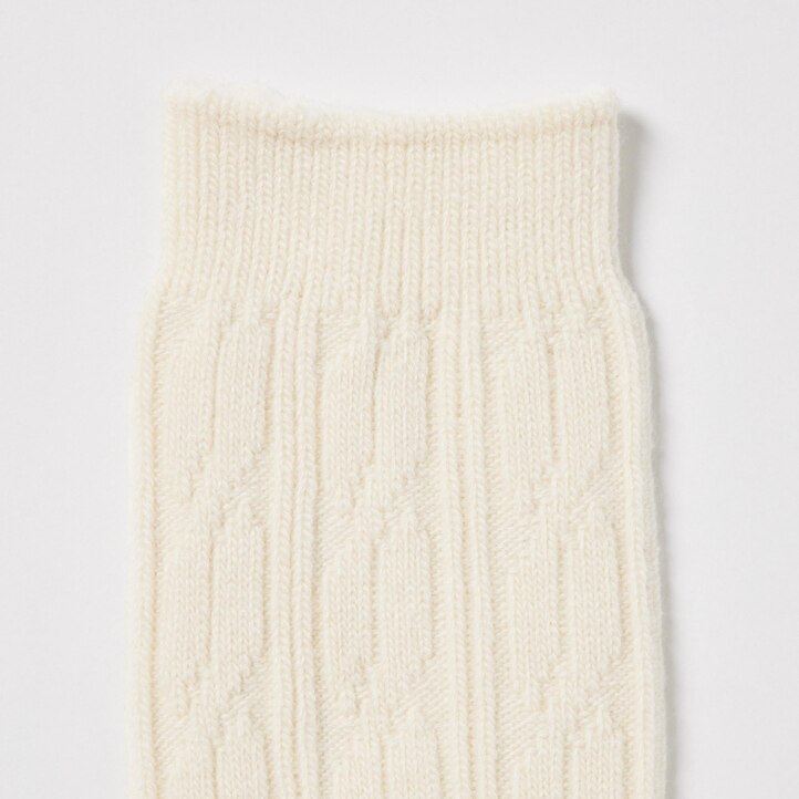 UNIQLO Heattech Cable Knit High Thermal Socks Hvite | 75TSVOIZJ