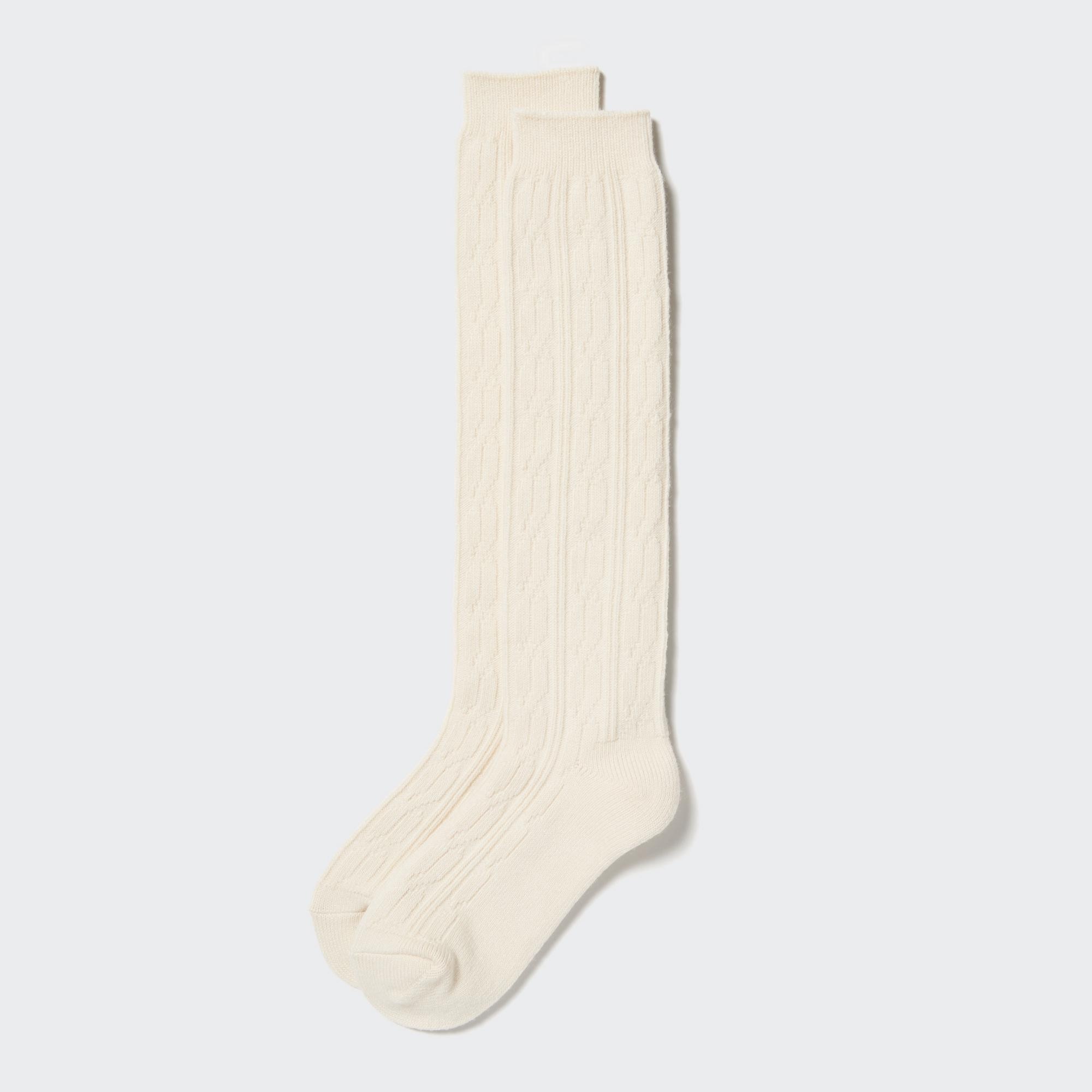 UNIQLO Heattech Cable Knit High Thermal Socks Hvite | 75TSVOIZJ