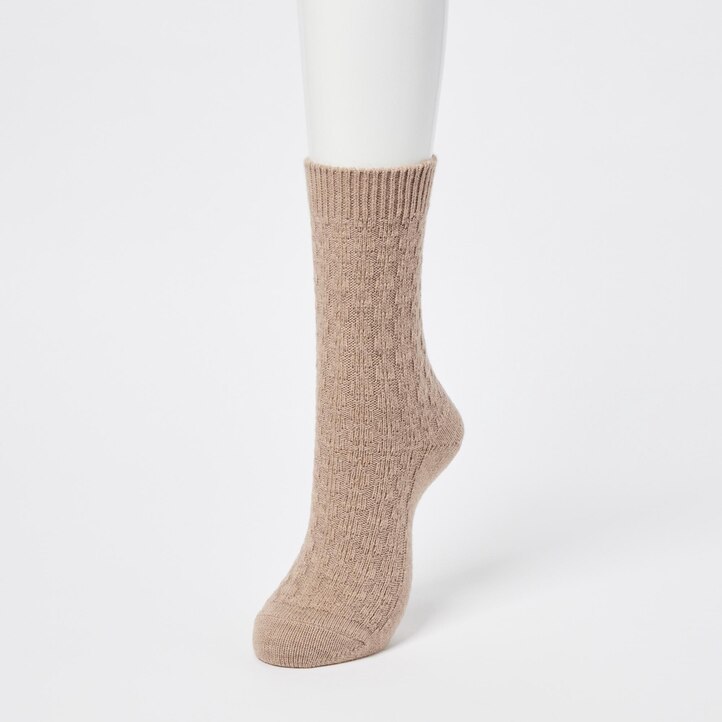 UNIQLO Heattech Cable Knit Thermal Socks Grønn | 75FKDRPMB