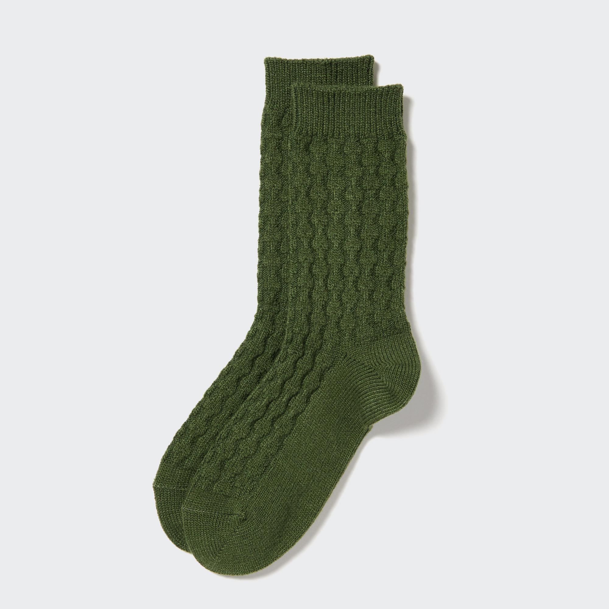 UNIQLO Heattech Cable Knit Thermal Socks Grønn | 75FKDRPMB