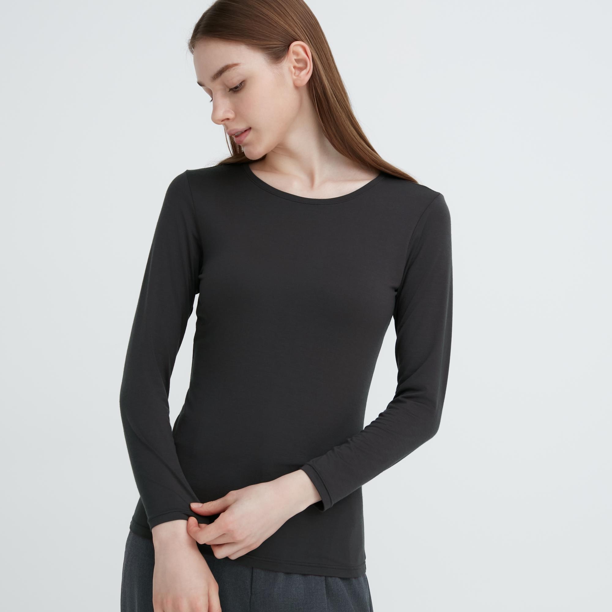 UNIQLO Heattech Crew Neck Long Sleeved Thermal Top Mørke | 78AZWUGPK