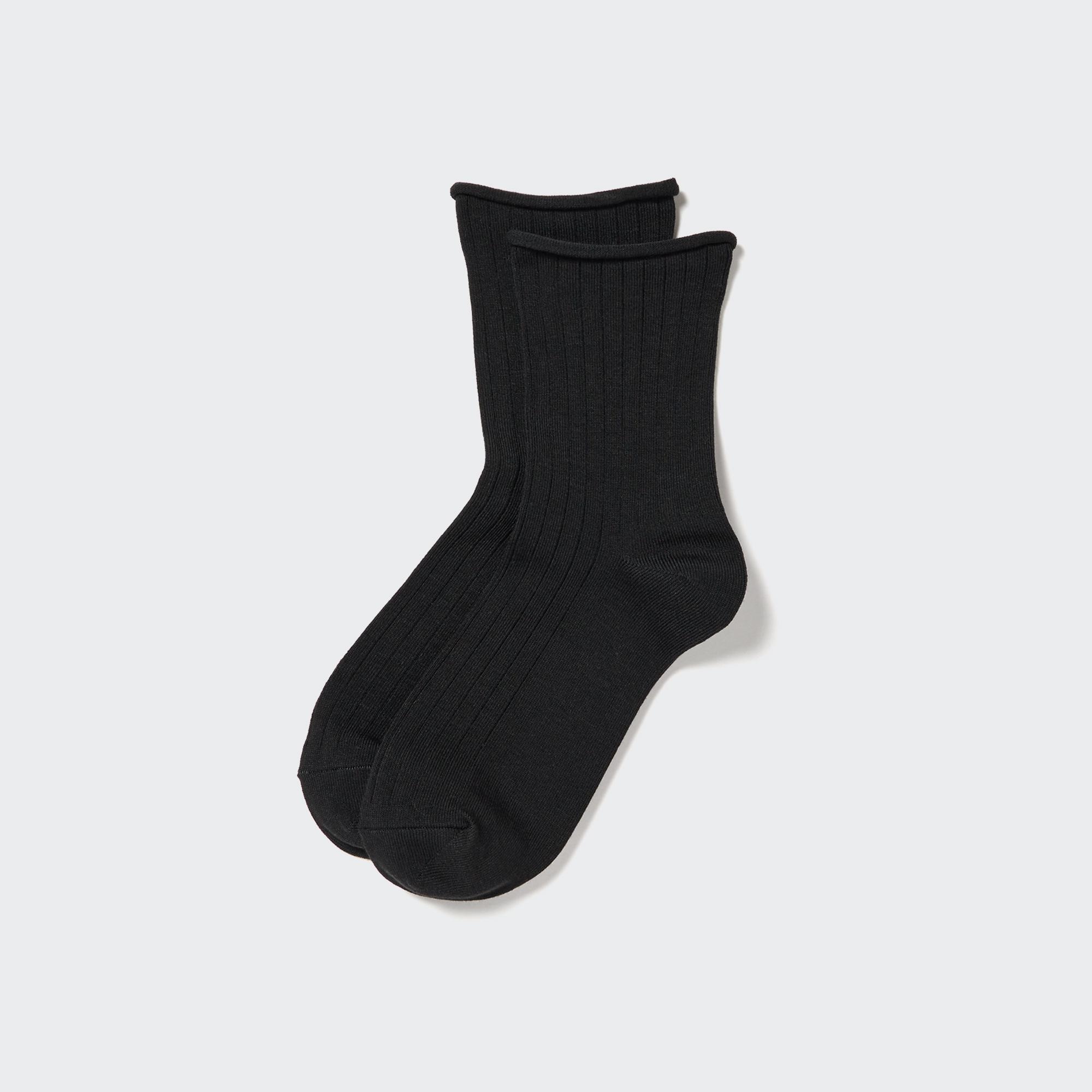 UNIQLO Heattech Crew Top Roll Thermal Socks Svarte | 06MVTAKQW