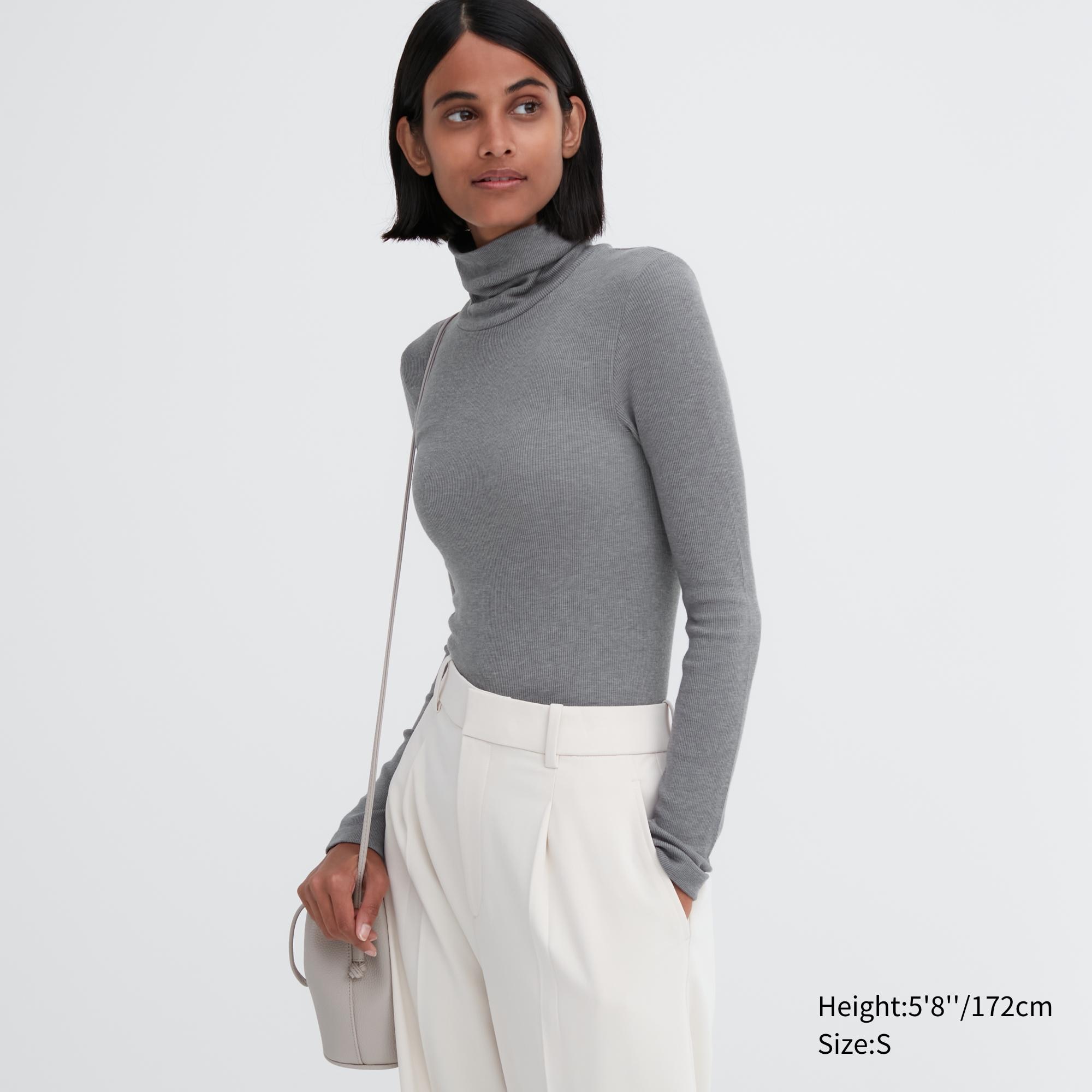 UNIQLO Heattech Extra Warm Seamless Ribbed Turtleneck Long Sleeved Thermal Top Gray | 28BHERGTA