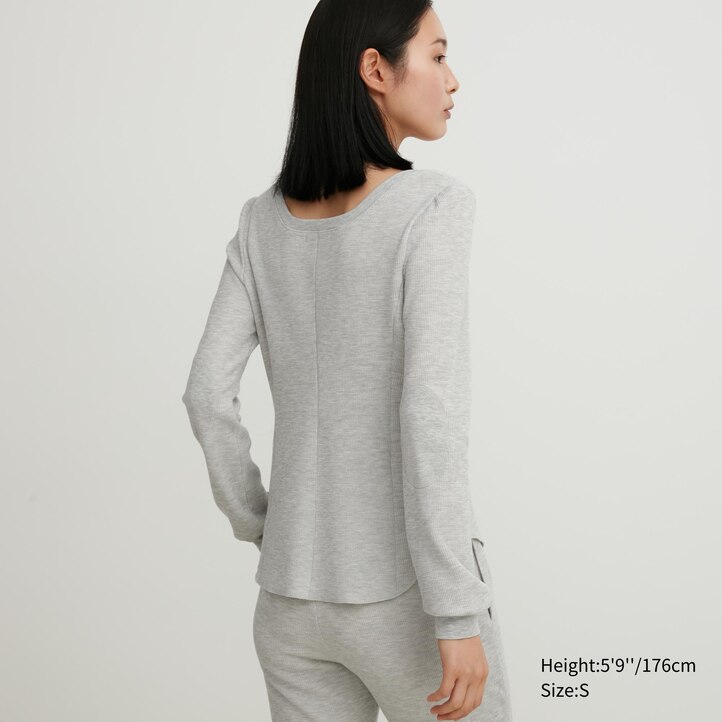 UNIQLO Heattech Extra Warm Waffle Square Neck Long Sleeved Thermal Top Svarte | 47WBHUVJO