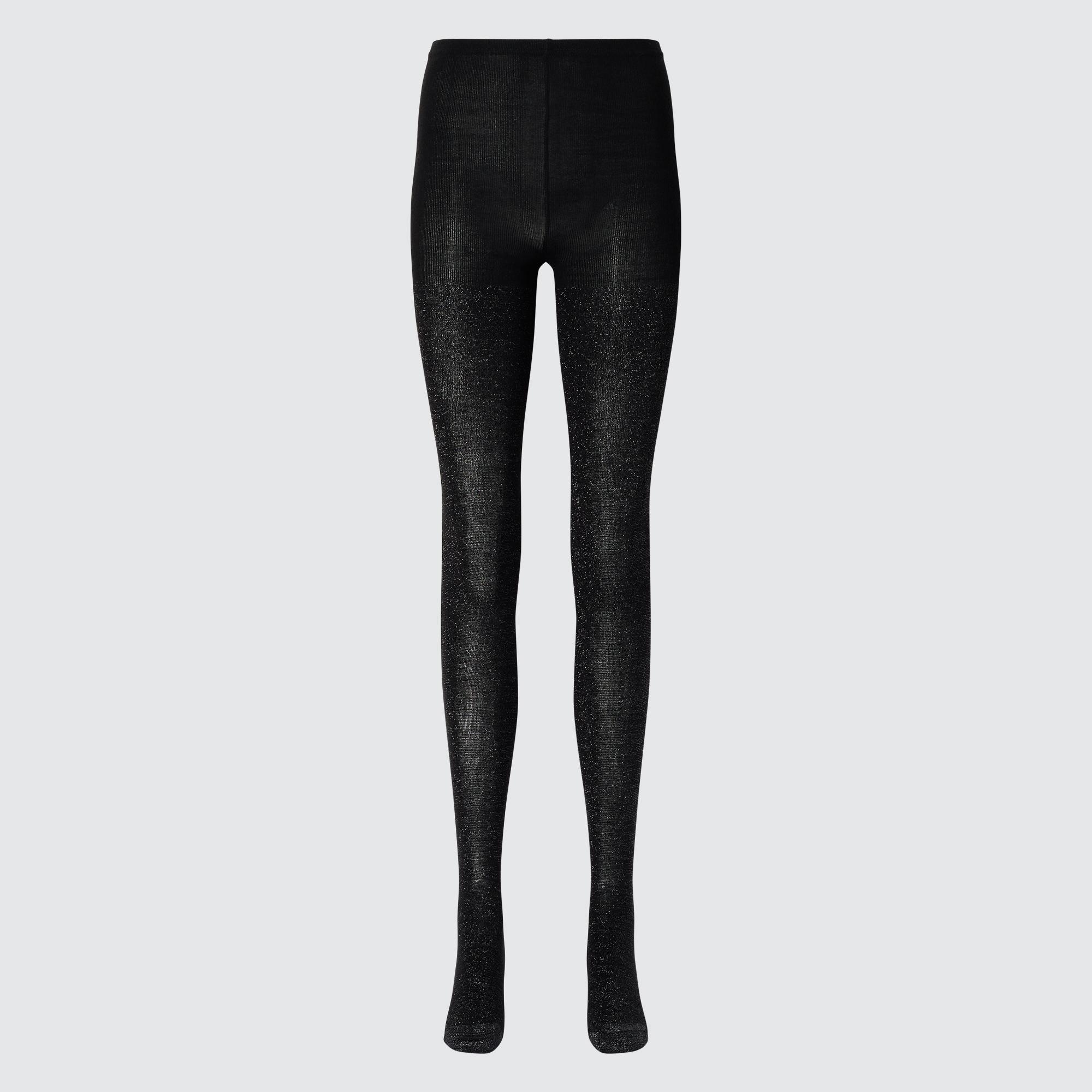 UNIQLO Heattech Glitter Knitted Thermal Tights Svarte | 03PANXMRJ