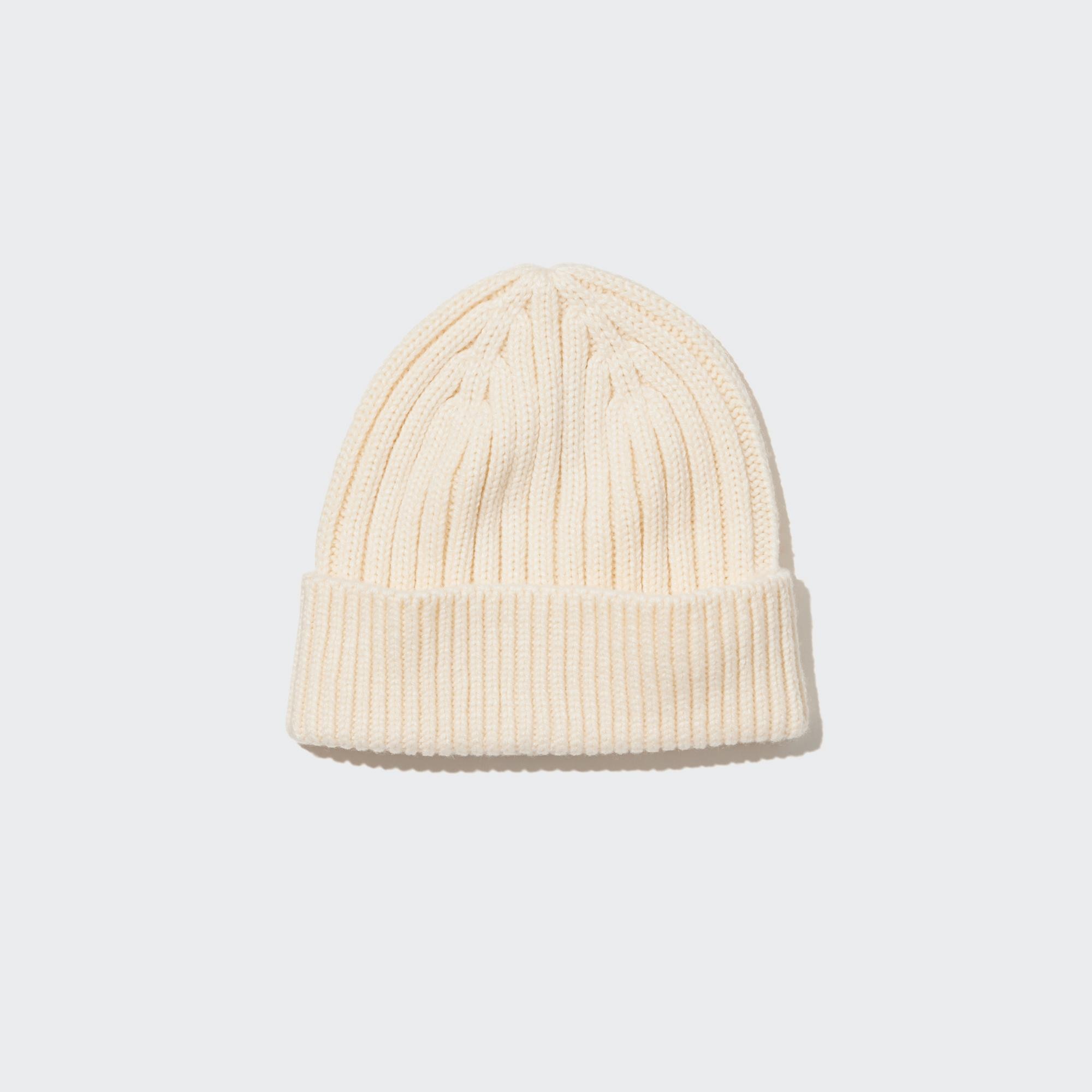 UNIQLO Heattech Ribbed Beanie Hat Hvite | 76QTXDGSA