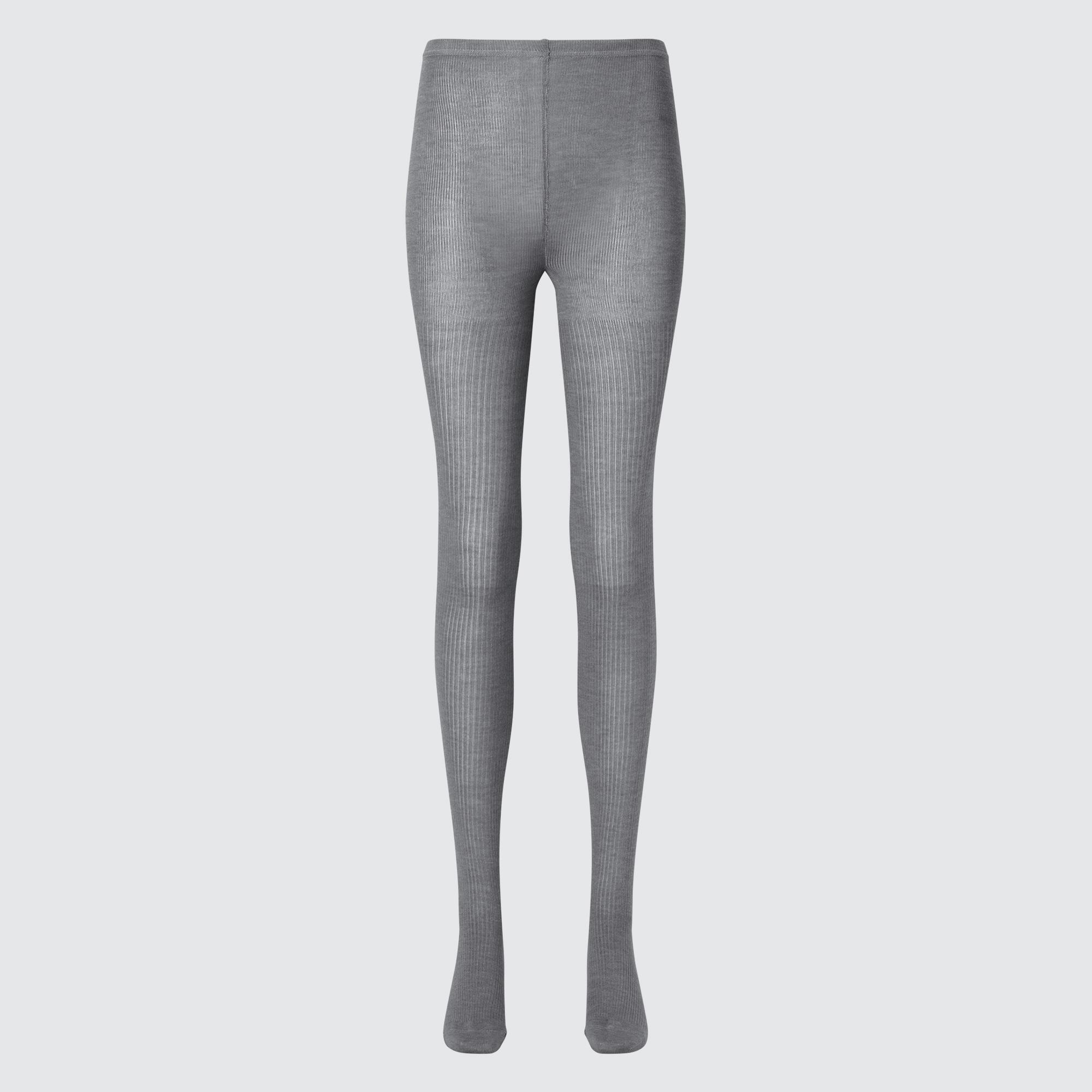 UNIQLO Heattech Ribbed Knitted Thermal Tights Gray | 83ECGFYBS