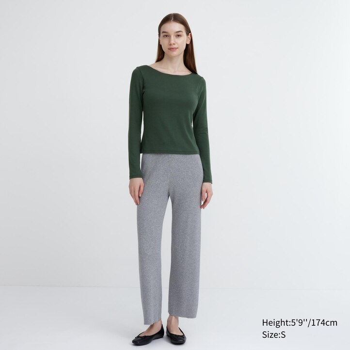 UNIQLO Heattech Ribbed Scoop Neck Long Sleeved Thermal Bra Top Mørke Grønn | 20EMGNCOB