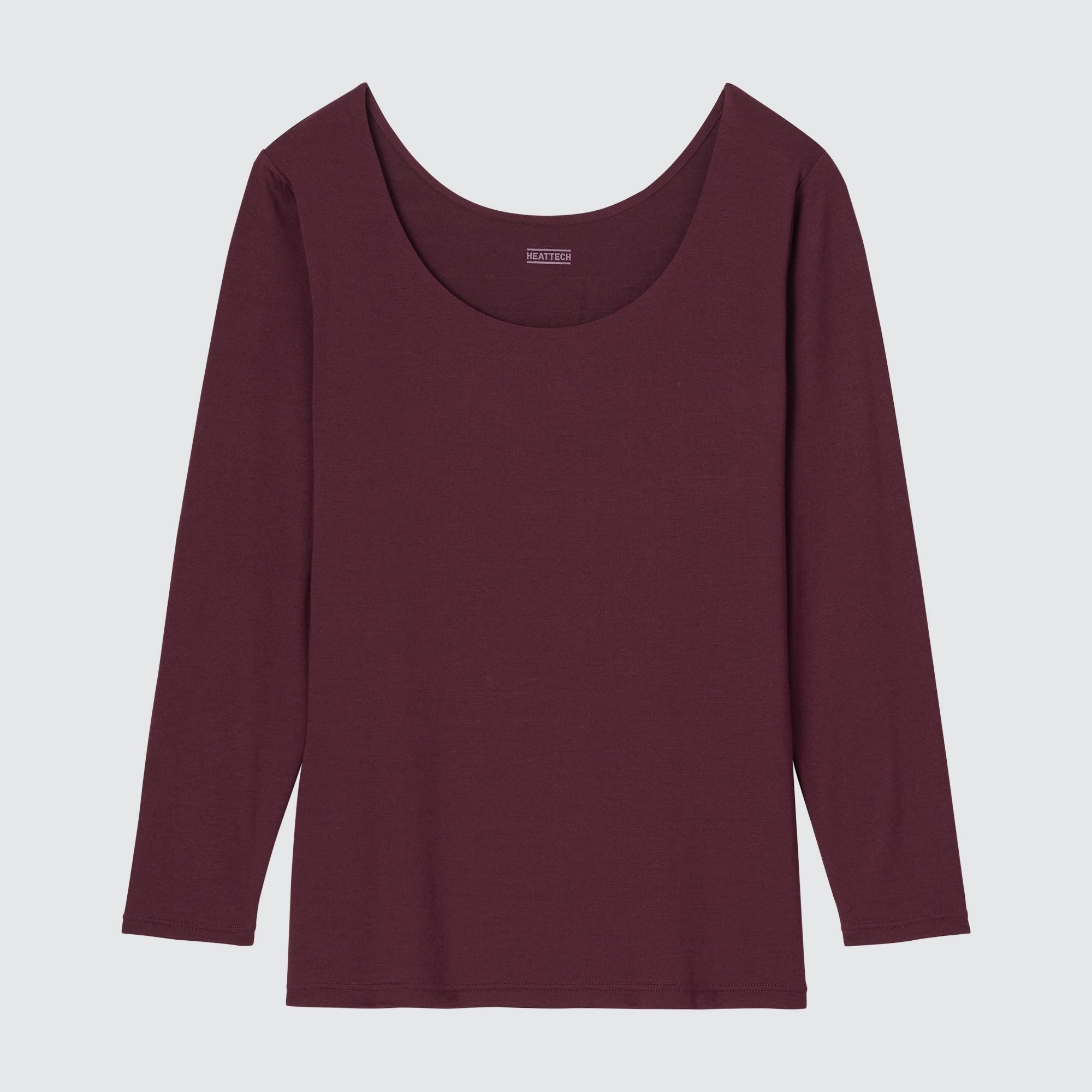 UNIQLO Heattech Scoop Neck Long Sleeved Thermal Top Wine | 91JFOPYQD