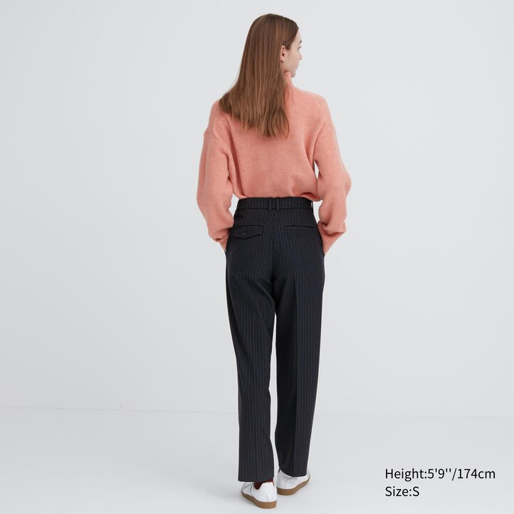 UNIQLO Heattech Striped Pleated Trousers Long Marineblå | 12OGYWUDT