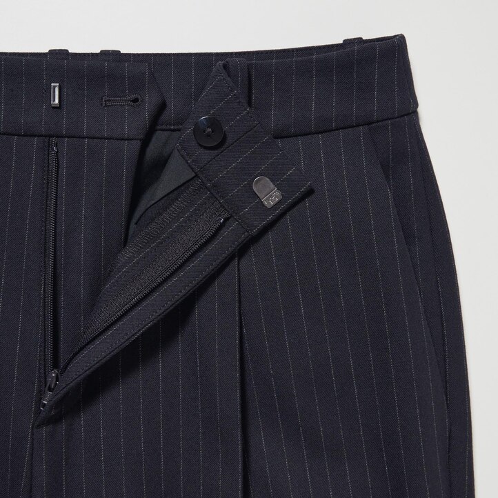 UNIQLO Heattech Striped Pleated Trousers Long Marineblå | 12OGYWUDT