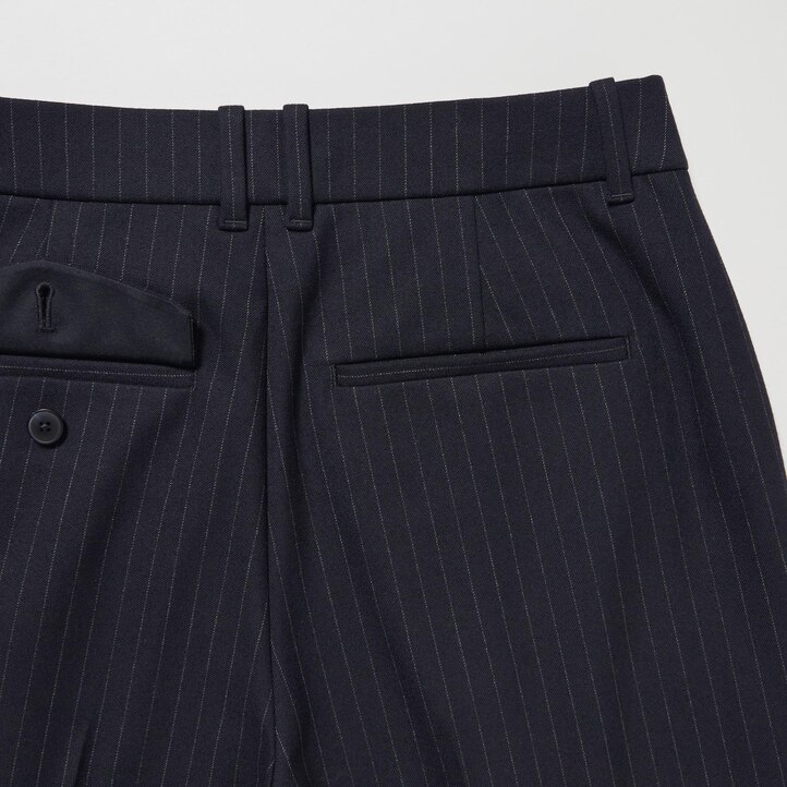 UNIQLO Heattech Striped Pleated Trousers Long Marineblå | 12OGYWUDT