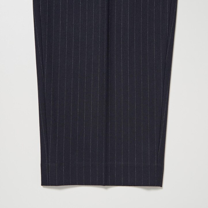 UNIQLO Heattech Striped Pleated Trousers Long Marineblå | 12OGYWUDT