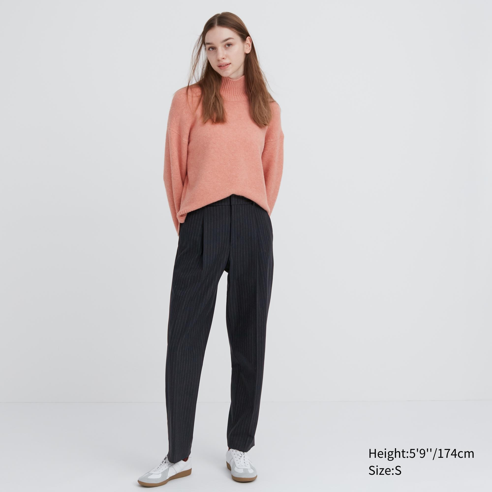 UNIQLO Heattech Striped Pleated Trousers Long Marineblå | 12OGYWUDT