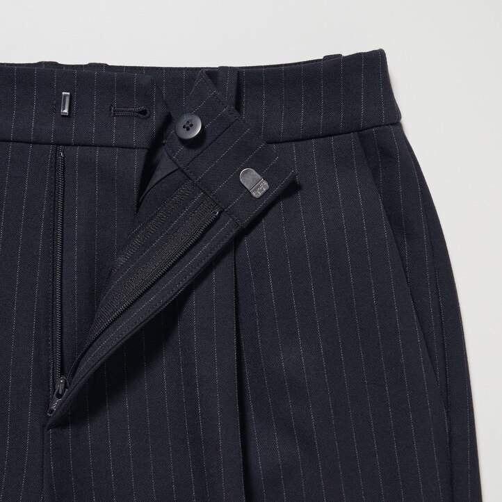 UNIQLO Heattech Striped Pleated Trousers Marineblå | 26BWIYACG