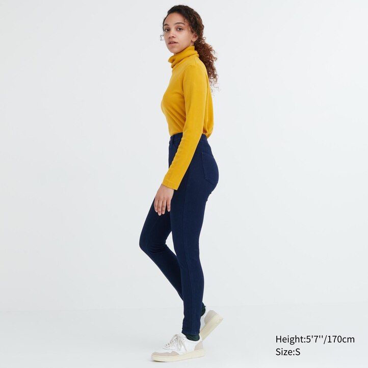 UNIQLO Heattech Ultra Stretch Denim High Rise Leggings Trousers Blå | 79COJRWAQ