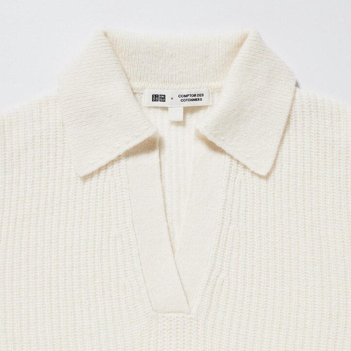 UNIQLO Lambswool Knitted Polo Hvite | 56GXLAPHS