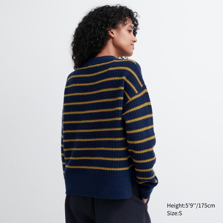 UNIQLO Lambswool Striped Jumper Marineblå | 04EJLIDNF