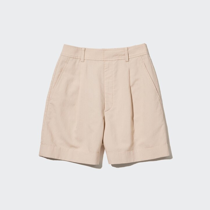 UNIQLO Linen Blend High Waisted Shorts Hvite | 43NIWXOJQ