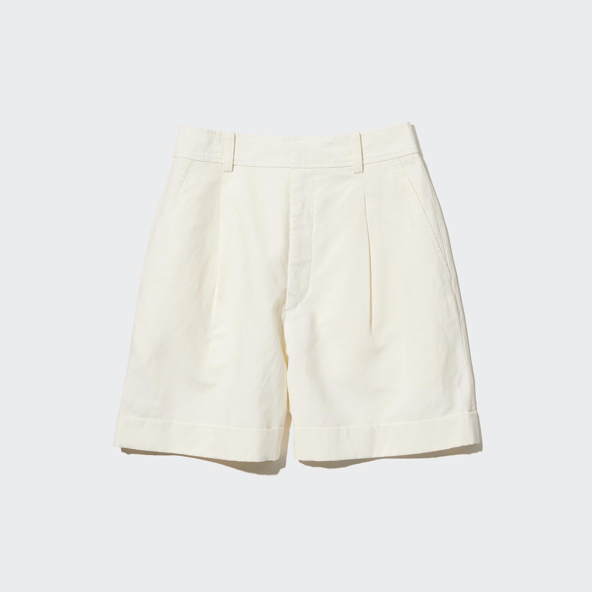 UNIQLO Linen Blend High Waisted Shorts Hvite | 43NIWXOJQ