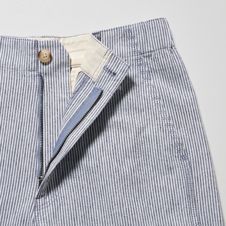 UNIQLO Linen Cotton Blend Striped Tapered Trousers Blå | 48PLNUFZD