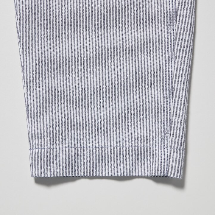 UNIQLO Linen Cotton Blend Striped Tapered Trousers Blå | 48PLNUFZD