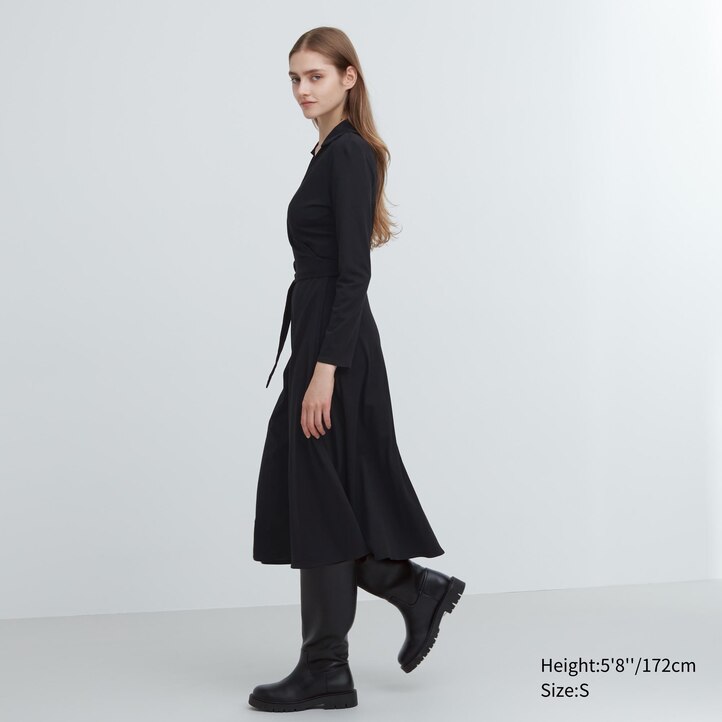 UNIQLO Long Sleeved Wrap Dress Svarte | 47KMWONLB