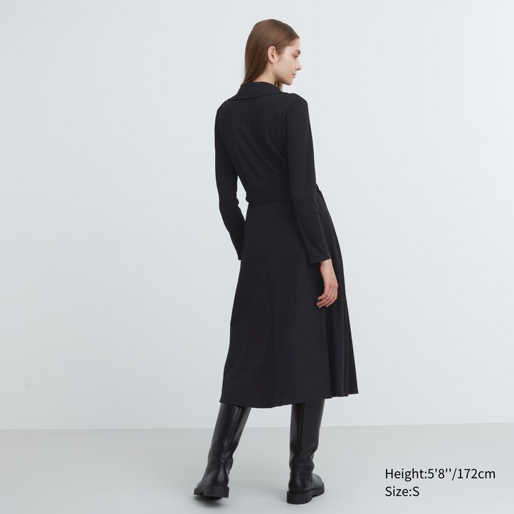 UNIQLO Long Sleeved Wrap Dress Svarte | 47KMWONLB