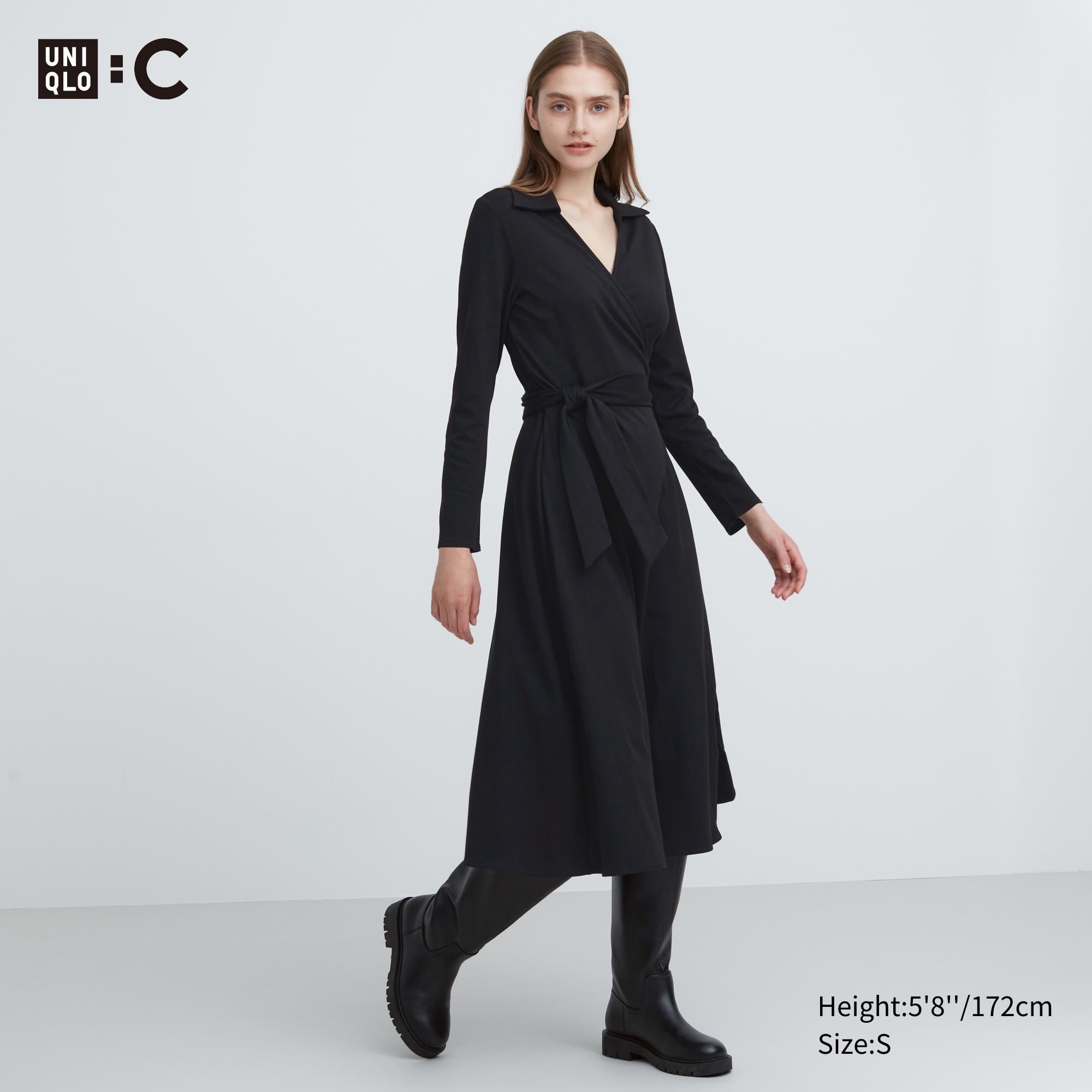 UNIQLO Long Sleeved Wrap Dress Svarte | 47KMWONLB