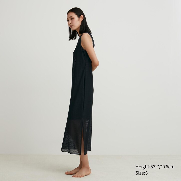 UNIQLO Mesh Sleeveless Maxi Dress Brune | 03EOQGWFB