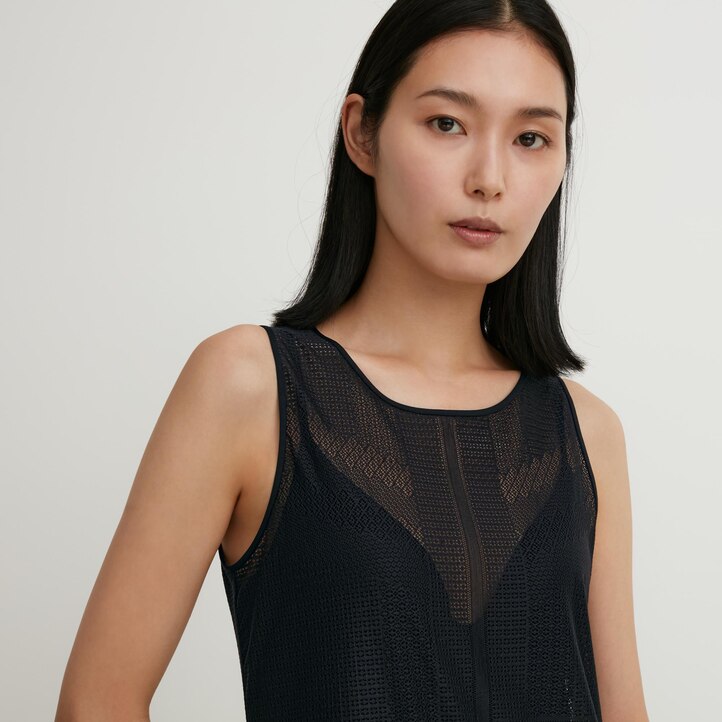 UNIQLO Mesh Sleeveless Maxi Dress Brune | 03EOQGWFB