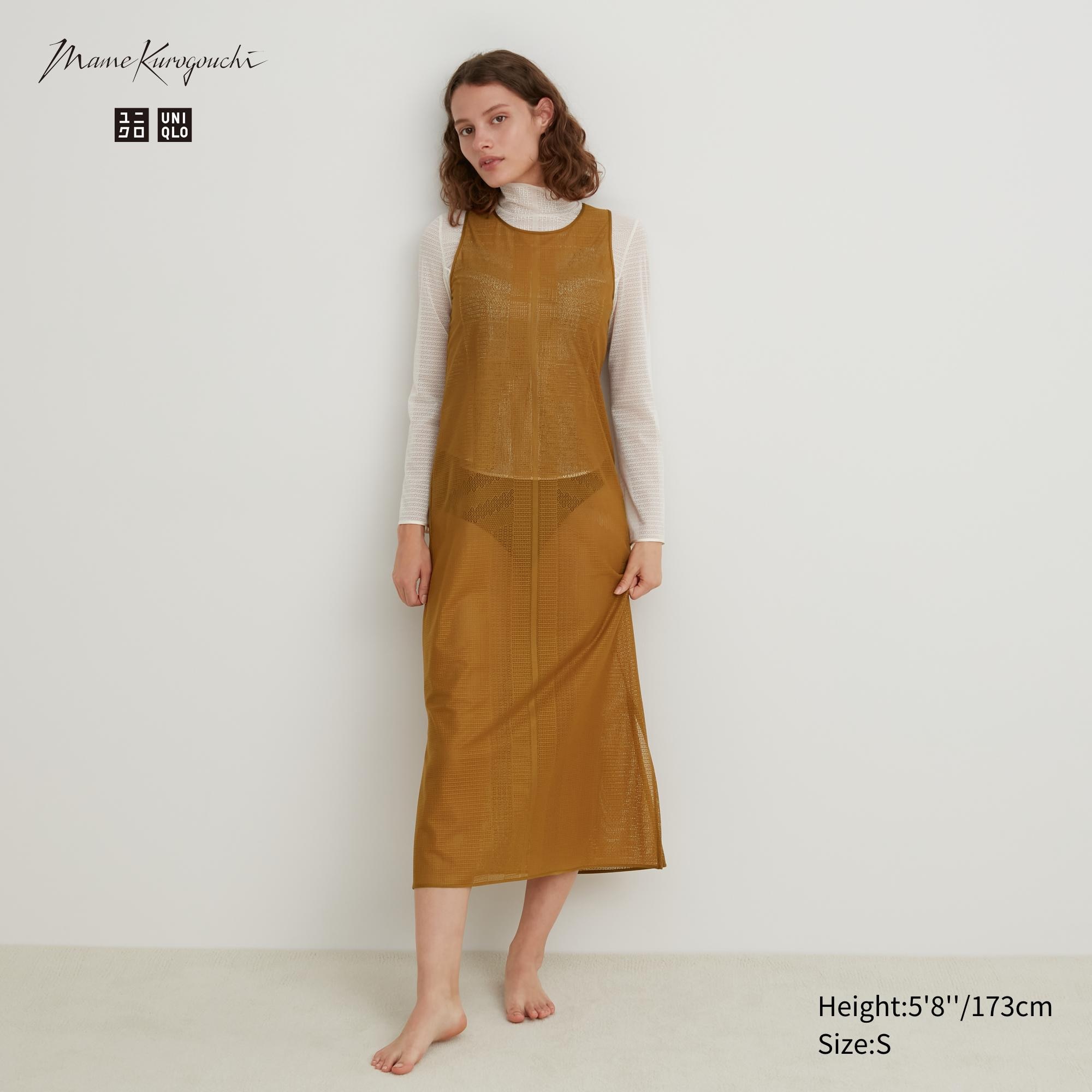 UNIQLO Mesh Sleeveless Maxi Dress Brune | 03EOQGWFB