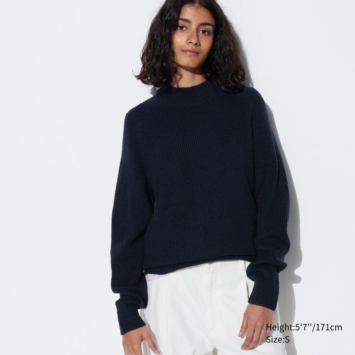 UNIQLO Middle Gauge Knit Mock Neck Jumper Blå | 01UAOZCTF