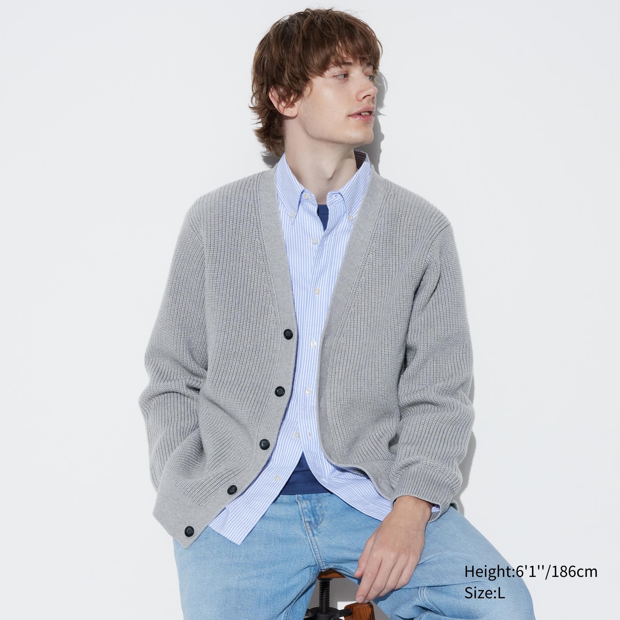 UNIQLO Middle Gauge Knit V Neck Cardigan Gray | 69FIAHBLO