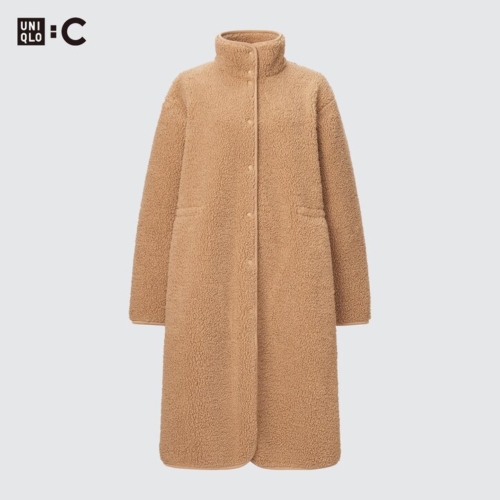 UNIQLO Pile Lined Fleece Stand Collar Coat Beige | 19GZDUIKS