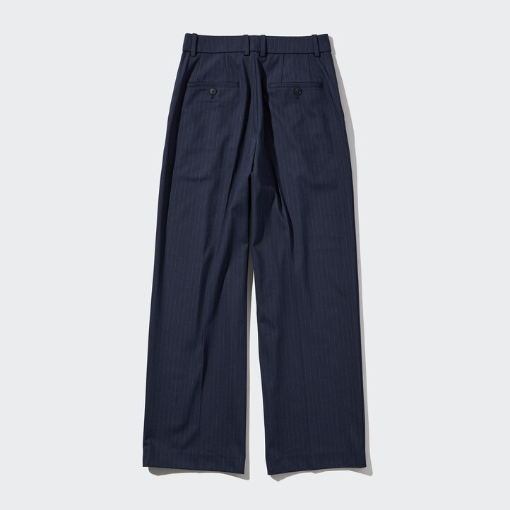 UNIQLO Pleated Wide Leg Striped Trousers Marineblå | 94LGITHKB