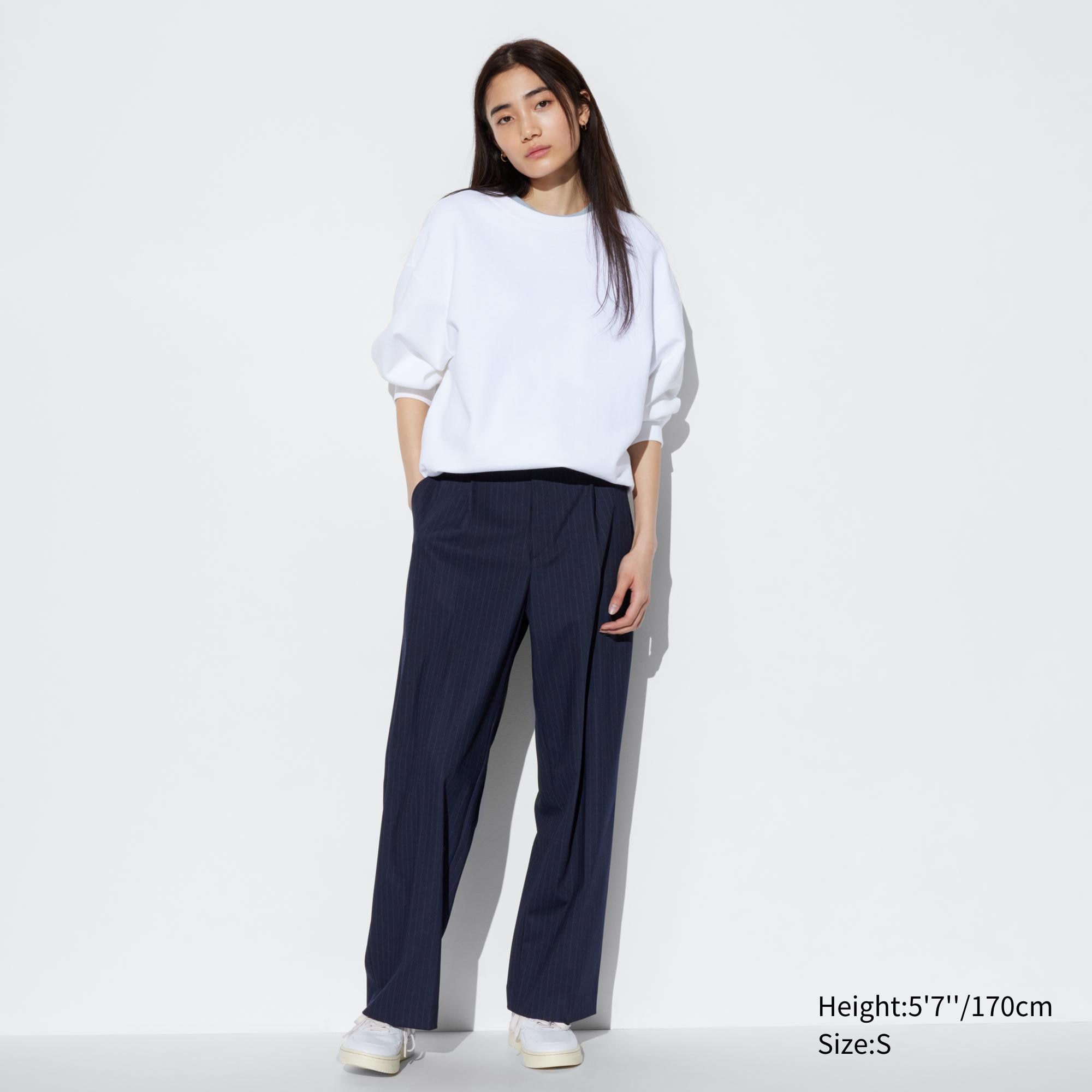 UNIQLO Pleated Wide Leg Striped Trousers Marineblå | 94LGITHKB