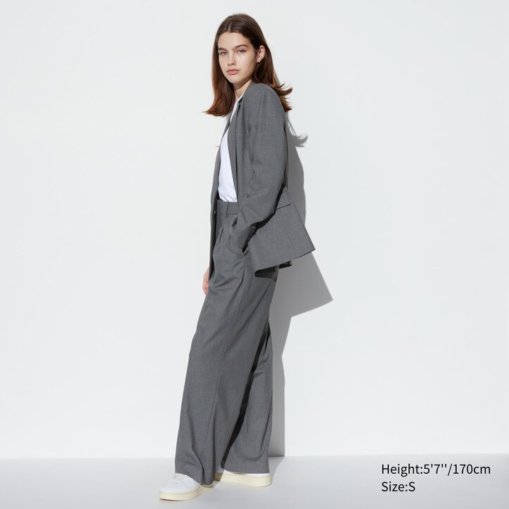 UNIQLO Pleated Wide Leg Trousers Hvite | 05EPSOLBN