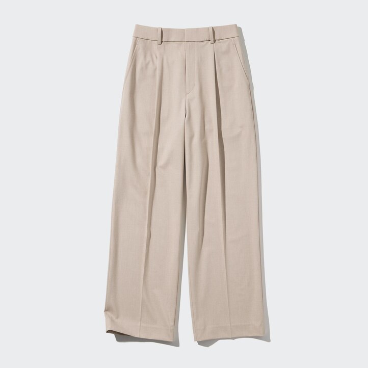 UNIQLO Pleated Wide Leg Trousers Hvite | 05EPSOLBN