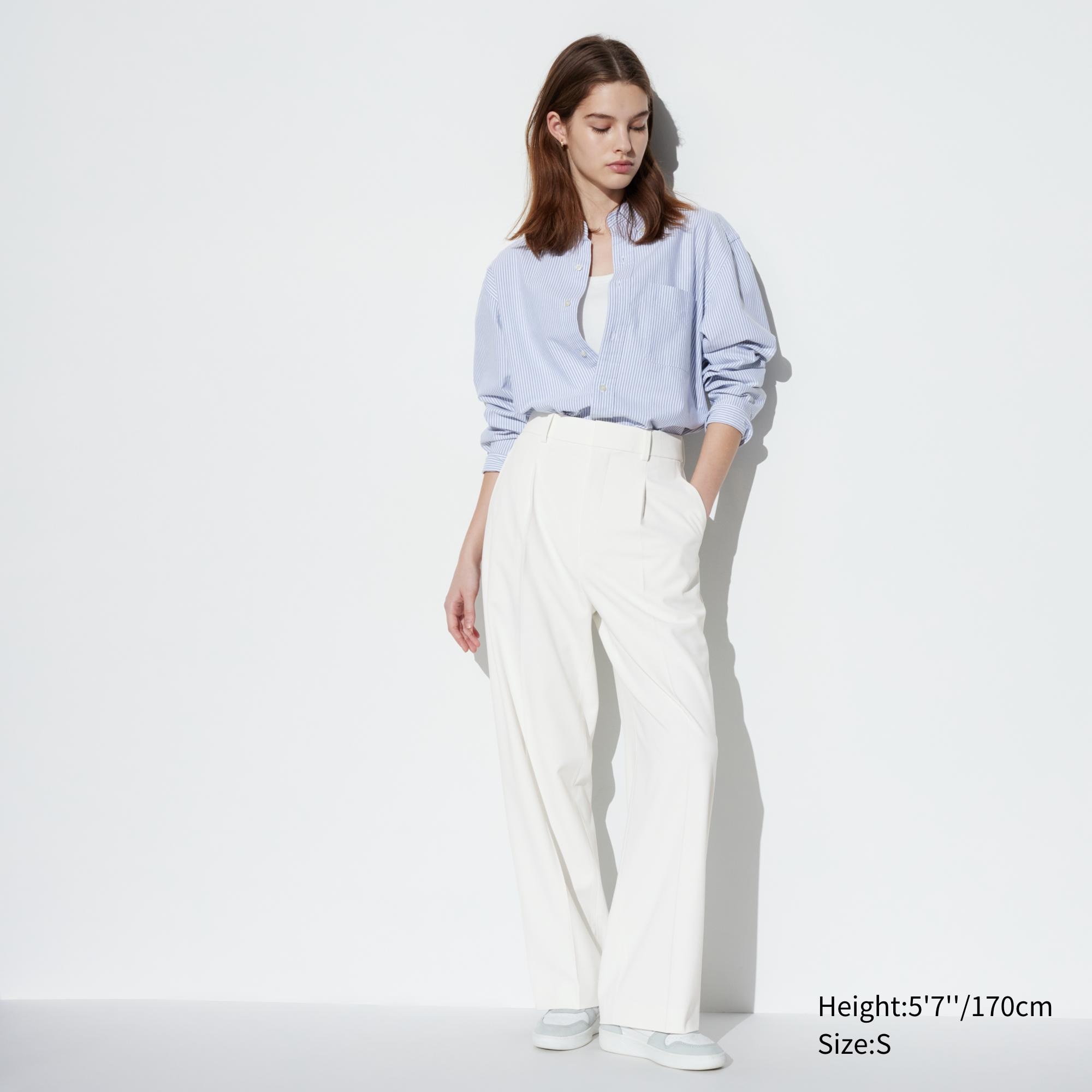 UNIQLO Pleated Wide Leg Trousers Hvite | 05EPSOLBN