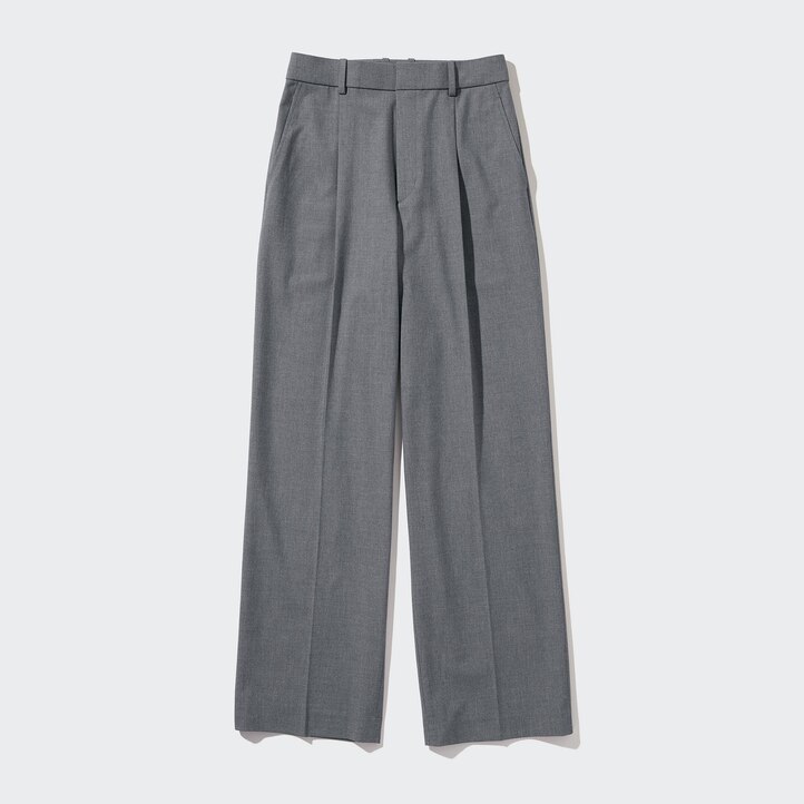 UNIQLO Pleated Wide Leg Trousers Long Gray | 37WYHUESQ