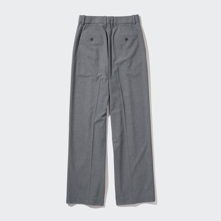 UNIQLO Pleated Wide Leg Trousers Long Gray | 37WYHUESQ