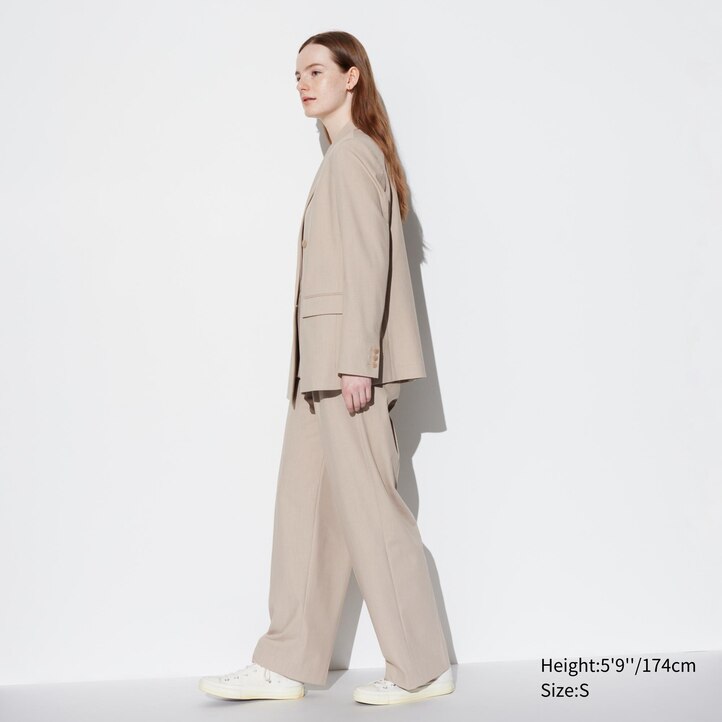 UNIQLO Pleated Wide Leg Trousers Long Natural | 58VMETXGL