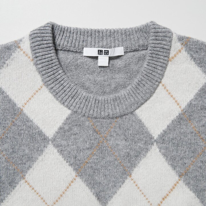 UNIQLO Premium Lambswool Argyle Crew Neck Jumper Lyse | 94RAOVXTZ