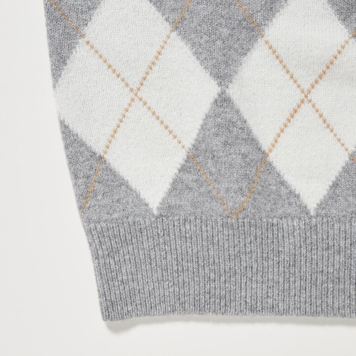 UNIQLO Premium Lambswool Argyle Crew Neck Jumper Lyse | 94RAOVXTZ