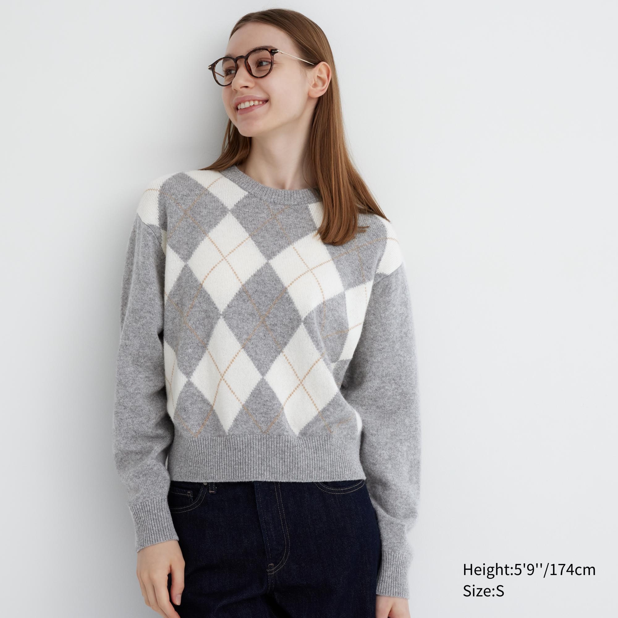 UNIQLO Premium Lambswool Argyle Crew Neck Jumper Lyse | 94RAOVXTZ