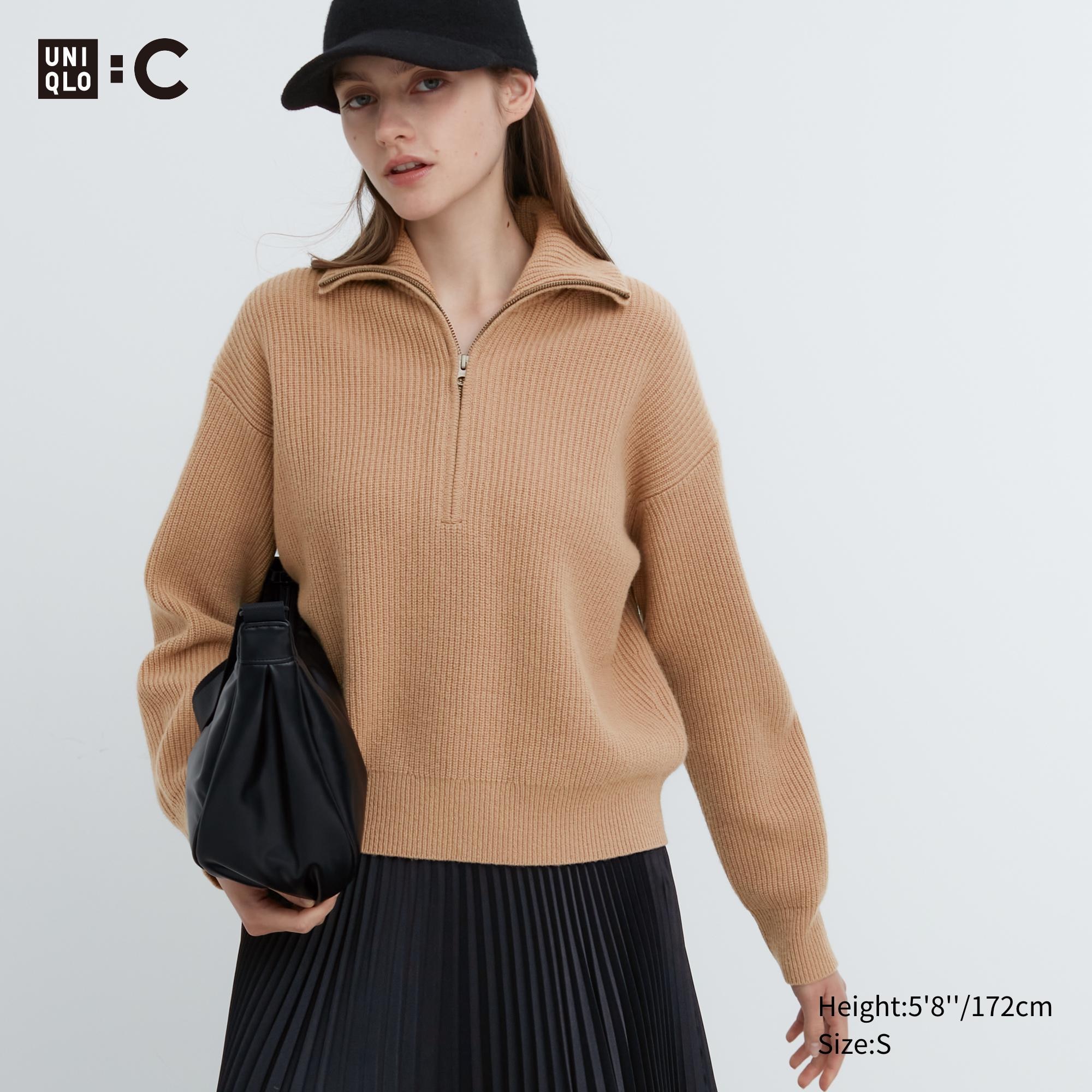 UNIQLO Premium Lambswool Half Zipped Jumper Beige | 36BTDJXNE