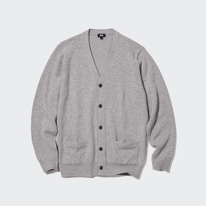 UNIQLO Premium Lambswool V Neck Cardigan Gray | 04LYJBTPA