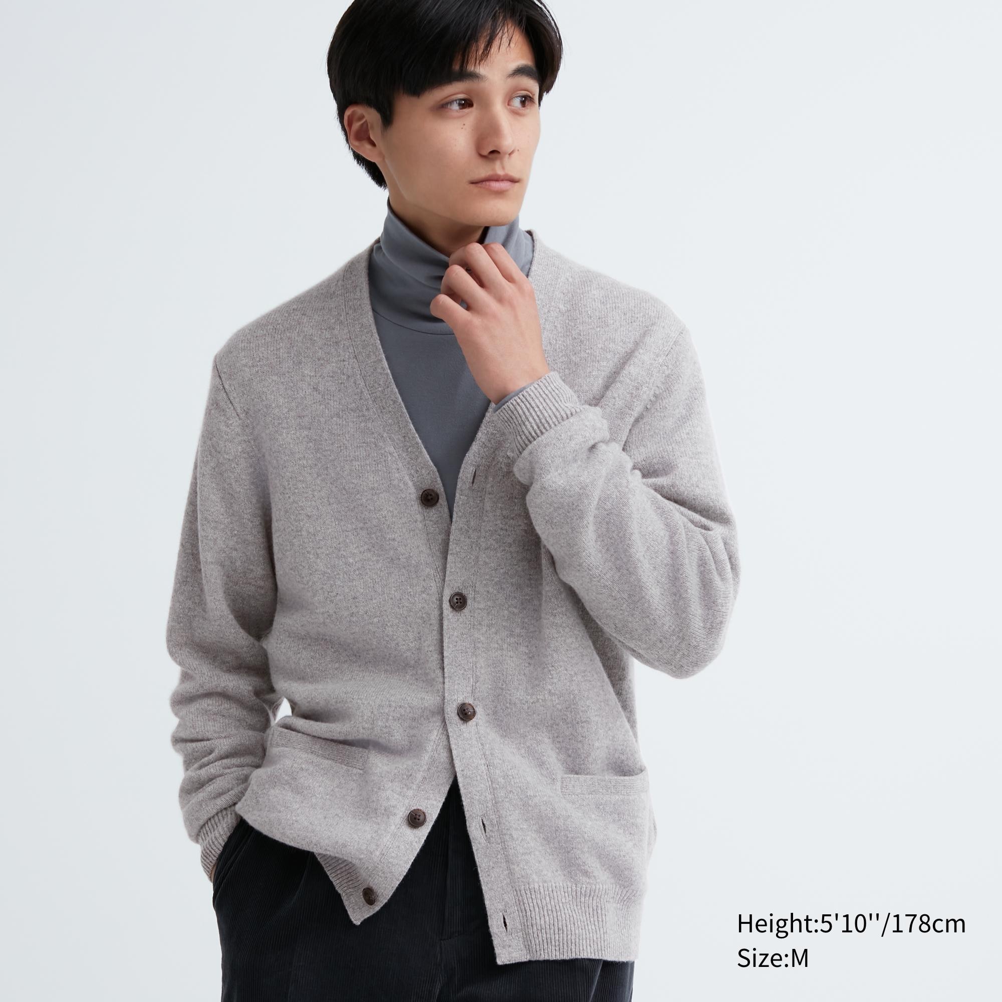 UNIQLO Premium Lambswool V Neck Cardigan Gray | 04LYJBTPA