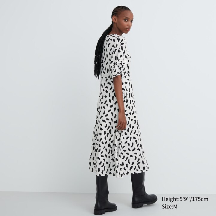 UNIQLO Printed Balloon Sleeved Dress Hvite | 70GYNEIFJ